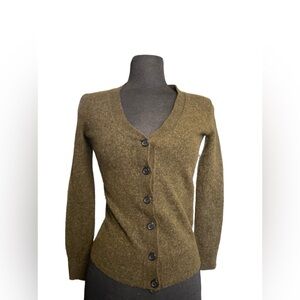 J CREW Womens 100% Merino Wool V-Neck Cardigan Sweater Moss Green SZ XXS